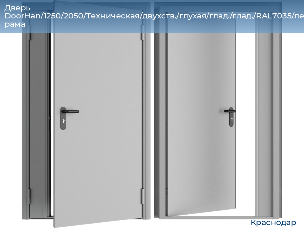 Дверь DoorHan/1250/2050/Техническая/двухств./глухая/глад./глад./RAL7035/лев./угл. рама, https://krasnodar.doorhan.ru