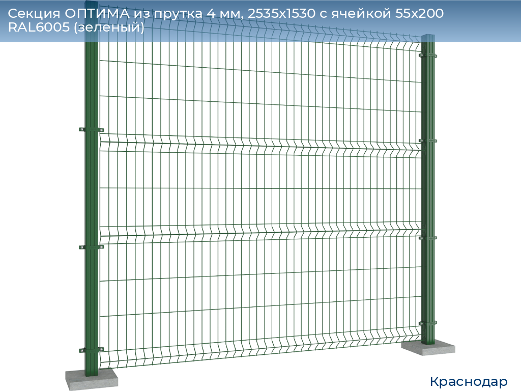 Секция ОПТИМА из прутка 4 мм, 2535x1530 с ячейкой 55х200 RAL6005 (зеленый), https://krasnodar.doorhan.ru