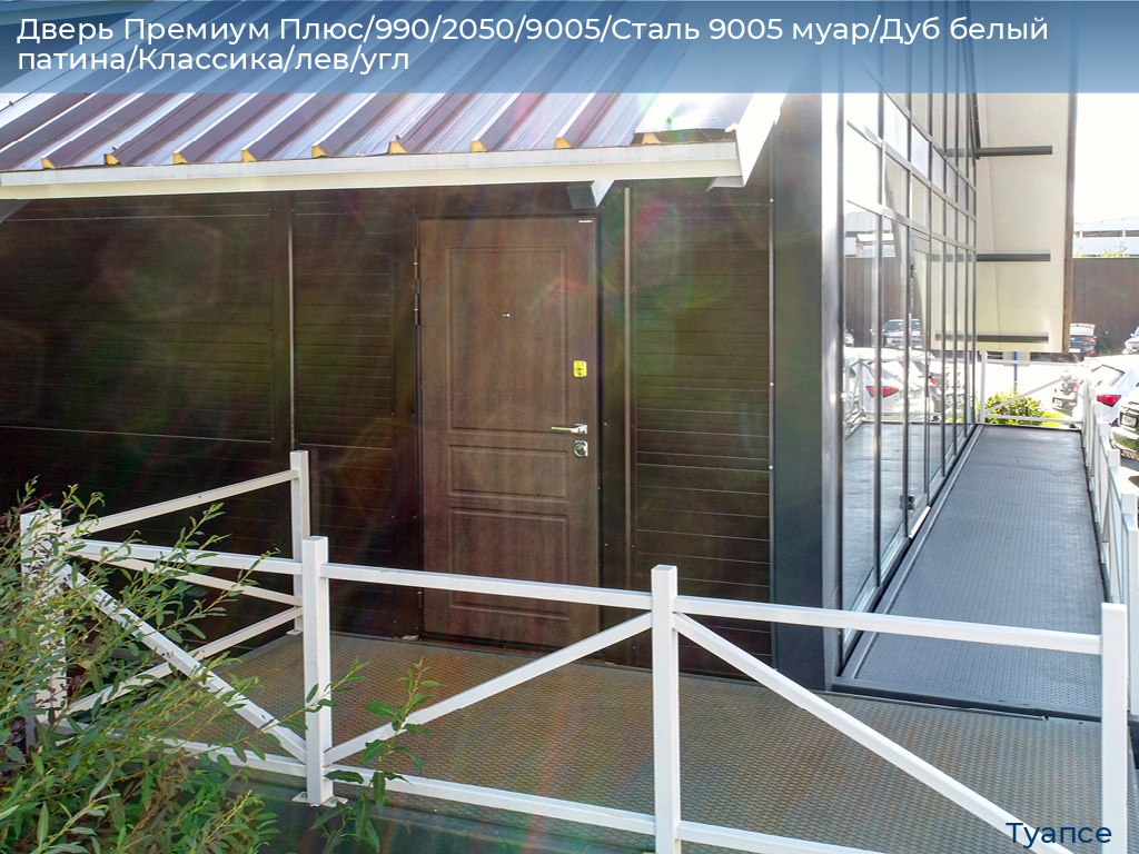 Дверь Премиум Плюс/990/2050/9005/Сталь 9005 муар/Дуб белый патина/Классика/лев/угл, tuapse.doorhan.ru